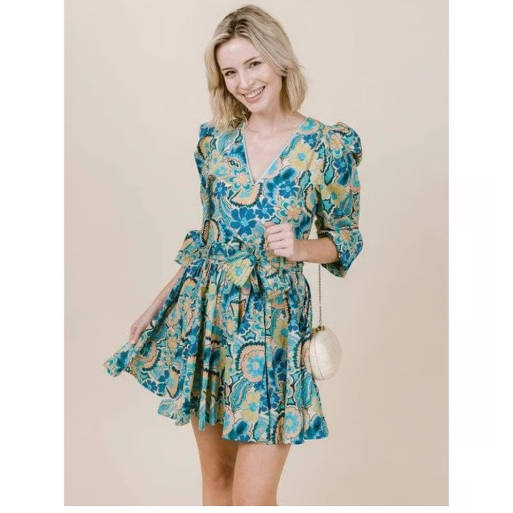 LAROQUE emma mini dress in sapphire daisy XS